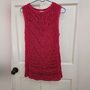 Lucky Brand Raspberry pink crocheted top size L